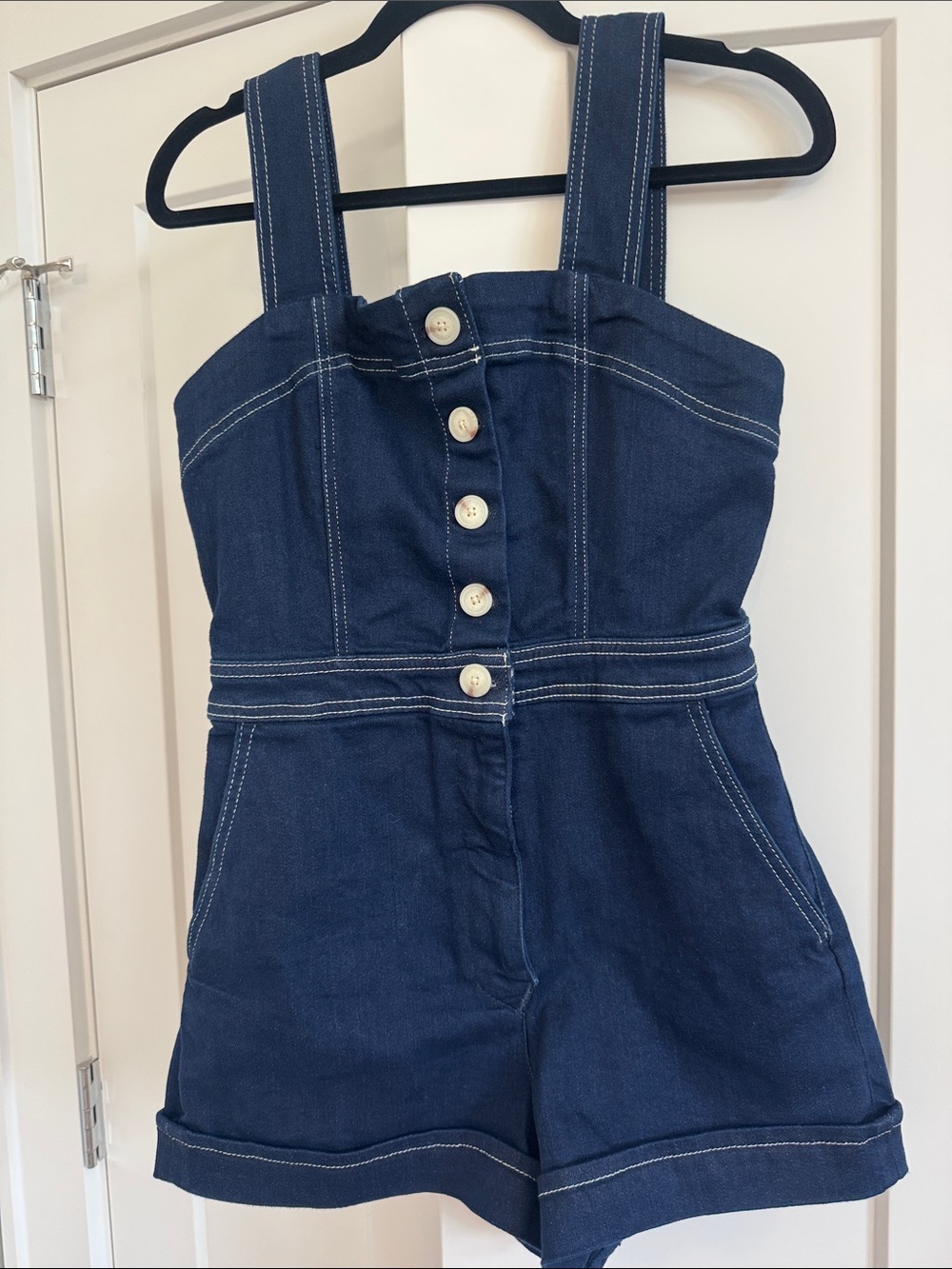 Maeve Dark Blue Denim Button Romper